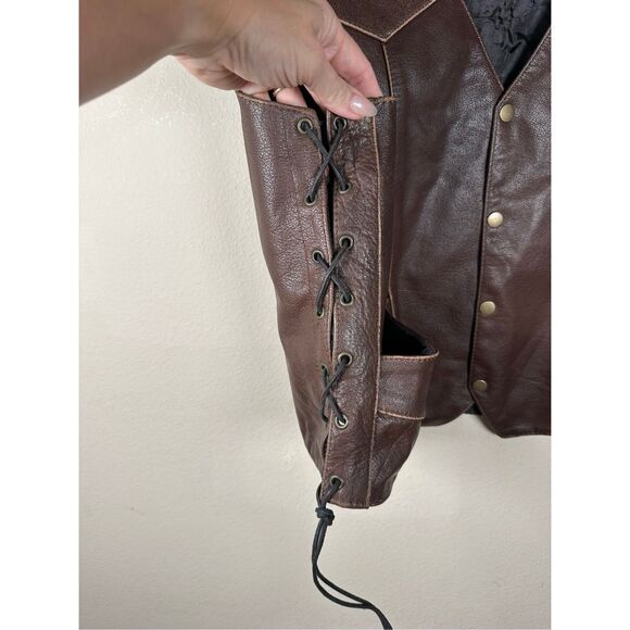 Xelement Vintage Mayhem Skull Brown Leather Biker Vest Sz 2XL - Picture 3 of 9